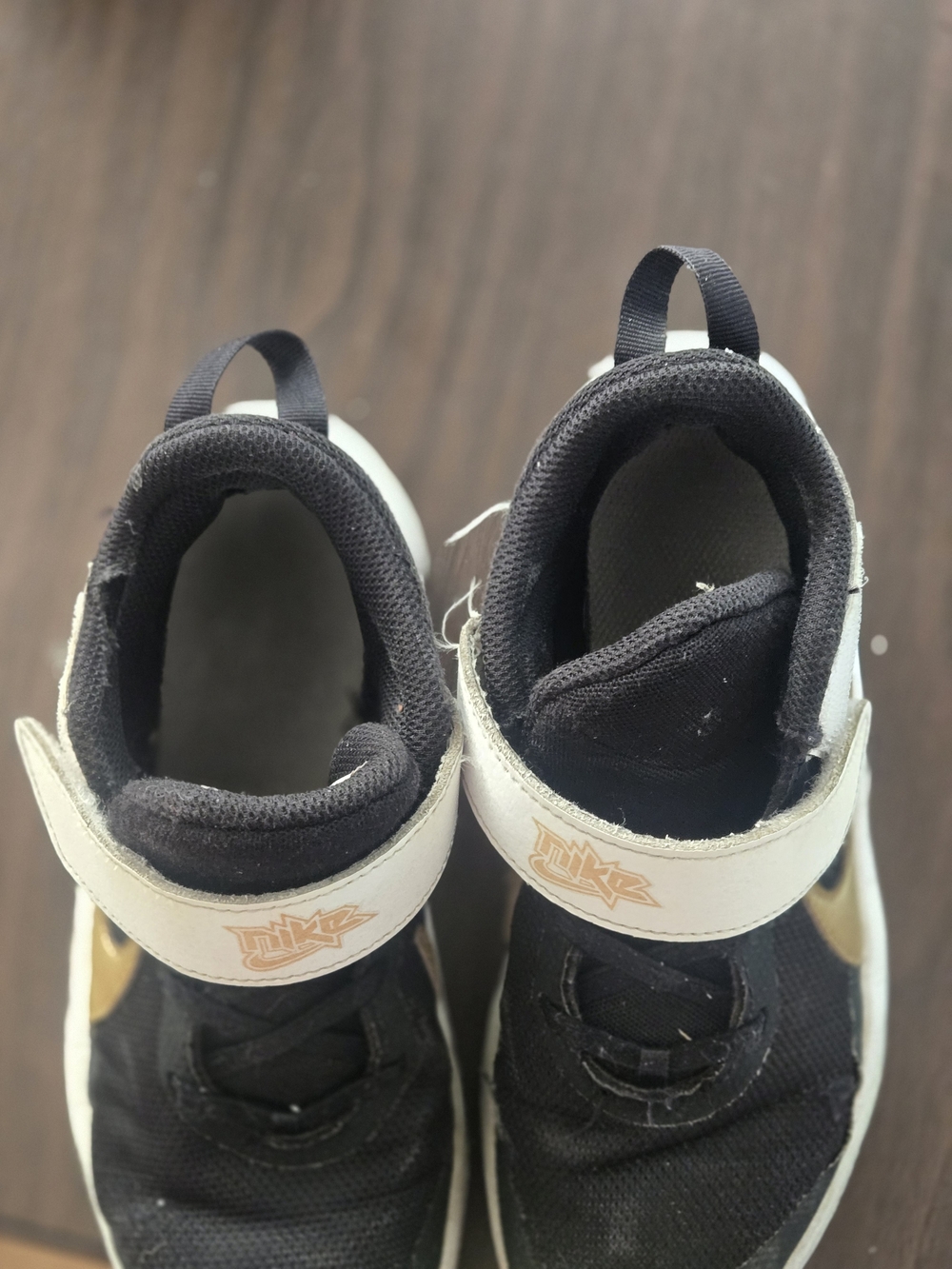 Nike Kids Black, White and Gold Velcro Sneakers